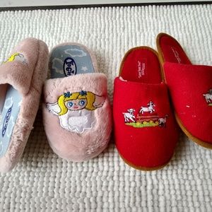 2 Pairs of Cushy Slippers Red and Pink House Shoes